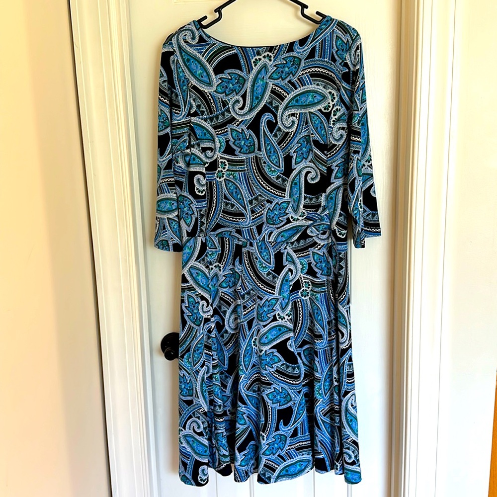 Women’s 3/4 Sleeve Blue Paisley Dress Size 12